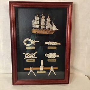 Vintage Shadow Box Ship Nautical Sailor Marine Boat Wall Hanging Knots Display
